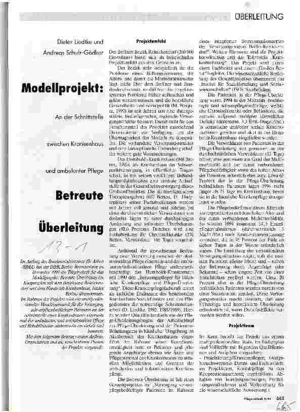 Vorschauseite 1: Modellprojekt: Betreute Überleitung An der Schnittstelle zwischen Krankenhaus und ambulanter Pflege