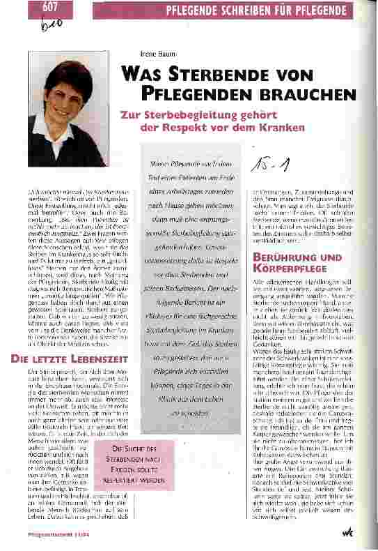 Vorschauseite 1: Was Sterbende von Pflegenden brauchen Zur Sterbebegleitung gehört der Respekt vor dem Kranken