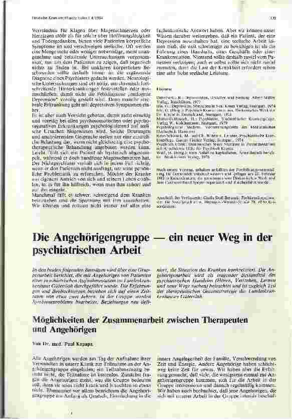Vorschauseite 1: Die Angehörigengruppe — ein neuer Weg in der psychiatrischen Arbeit
