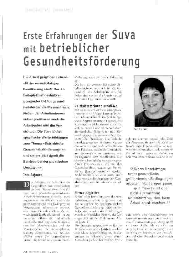 Vorschauseite 1: Erste Erfahrungen der Suva mit betrieblicher Gesundheitsförderung