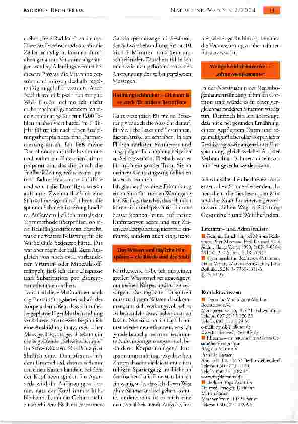 Vorschauseite 4: SELBSTHILFEMÖGLICHKEITEN BEI MORBUS BECHTEREW UND ENTZÜNDLICHEN WIRBELSAULENERKRANKUNGEN