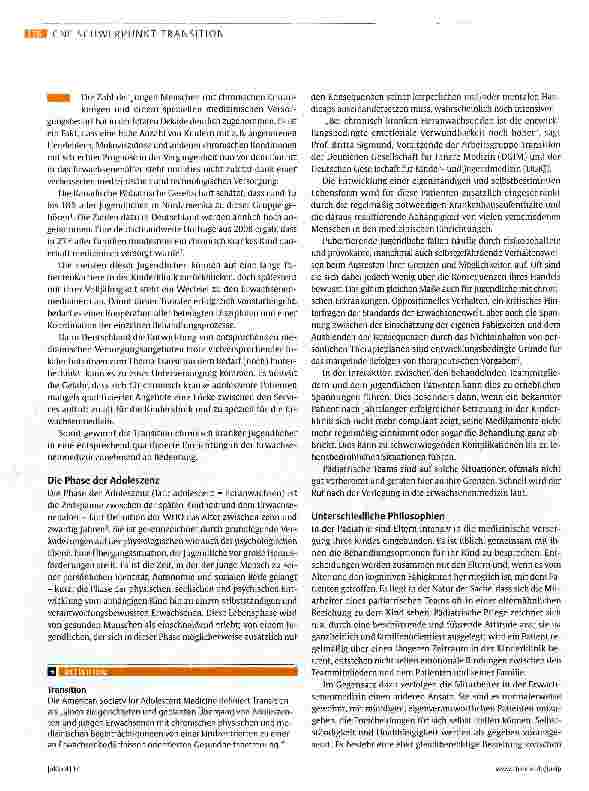 Vorschauseite 2: Von der Pädiatrie zur Erwachsenenmedizin Der schwierige Weg