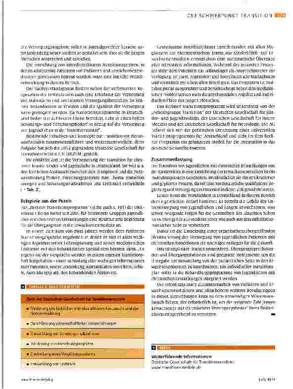 Vorschauseite 5: Von der Pädiatrie zur Erwachsenenmedizin Der schwierige Weg