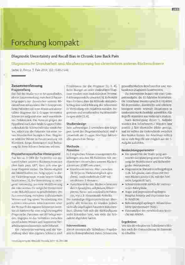 Vorschauseite 1: Diagnostische Unsicherheit und Abrufverzerrung bei chronischem unteren Rückenschmerz