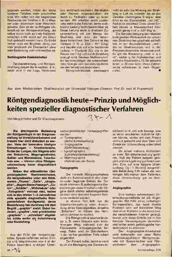 Vorschauseite 1: Röntgendiagnostik heute - Prinzip und Möglichkeiten spezieller diagnostischer Verfahren