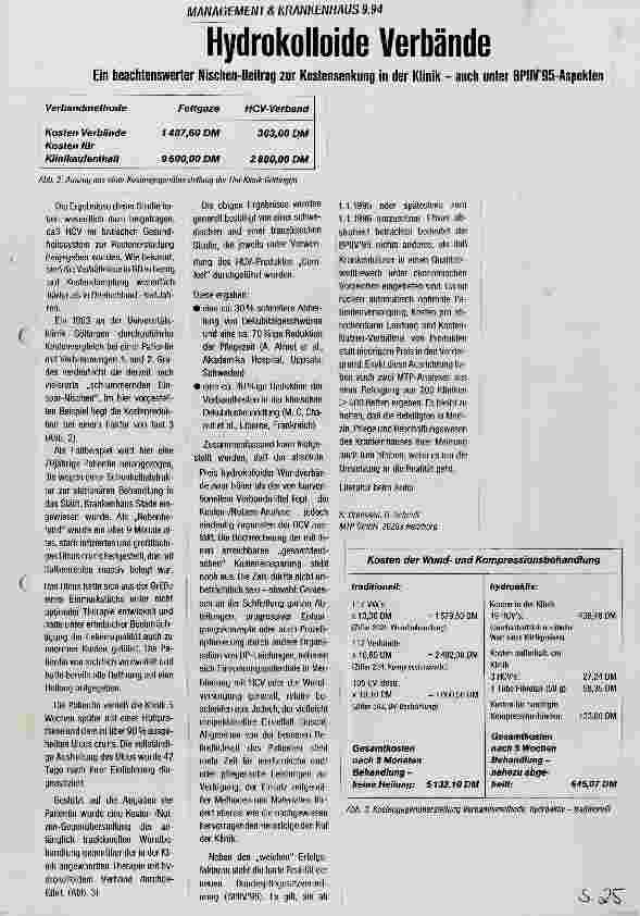 Vorschauseite 1: Hydrokolloide Verbände Ein beachtenswerter Nischenbeitrag zur Kosten senkung in der Klinik - auch unter BPflV 95-Aspekten