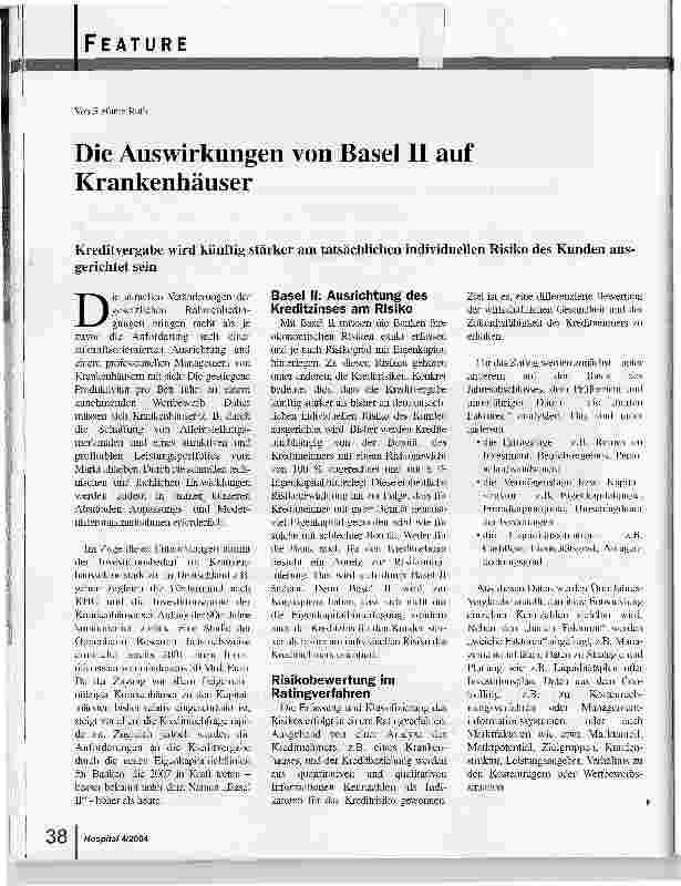 Vorschauseite 1: Die Auswirkungen von Basel II auf Krankenhäuser