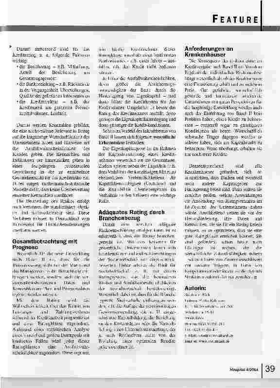 Vorschauseite 2: Die Auswirkungen von Basel II auf Krankenhäuser
