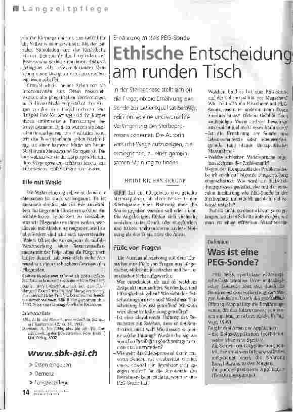 Vorschauseite 1: Ernährung mittels PEG-SondeEthische Entscheidungs am runden Tisch