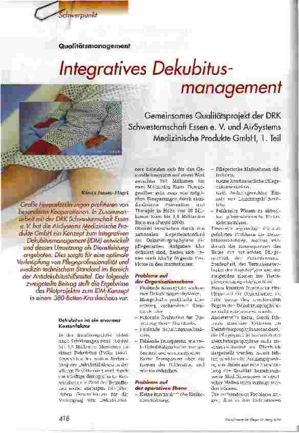 Vorschauseite 1: Integratives DekubitusmanagementGemeinsames Qualitätsprojekt der DRK Schwesternschaft Essen e. V. und AirSystems Medizinische Produkte GmbH, 1. Teil