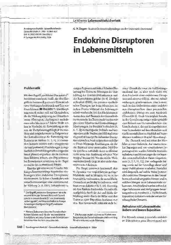 Vorschauseite 1: Endokrine Disruptoren in Lebensmitteln