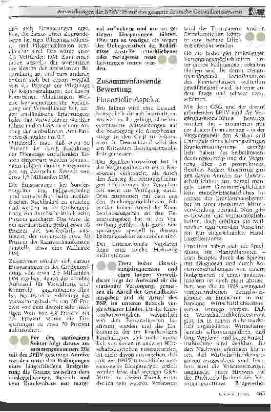 Vorschauseite 5: Auswirkungen der BPflV 95 auf das gesamte deutsche Gesundheitssystem