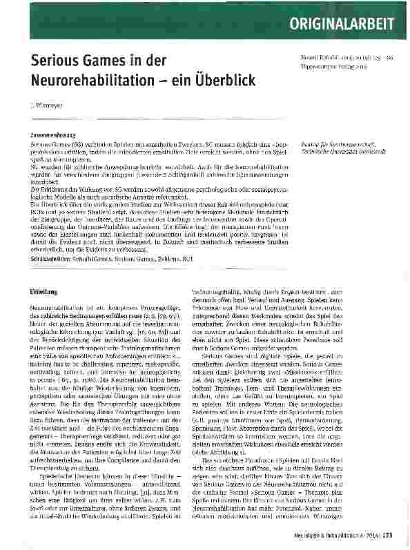 Vorschauseite 1: Serious Games in der Neurorehabilitation - ein Überblick