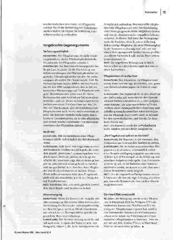 Vorschauseite 2: Pflegekammern zwischen für und wider