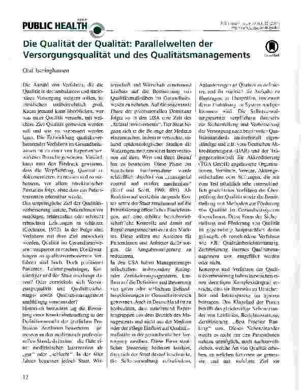 Vorschauseite 1: Die Qualität der Qualität: Parallelwelten der Versorgungsqualität und des Qualitätsmanagements