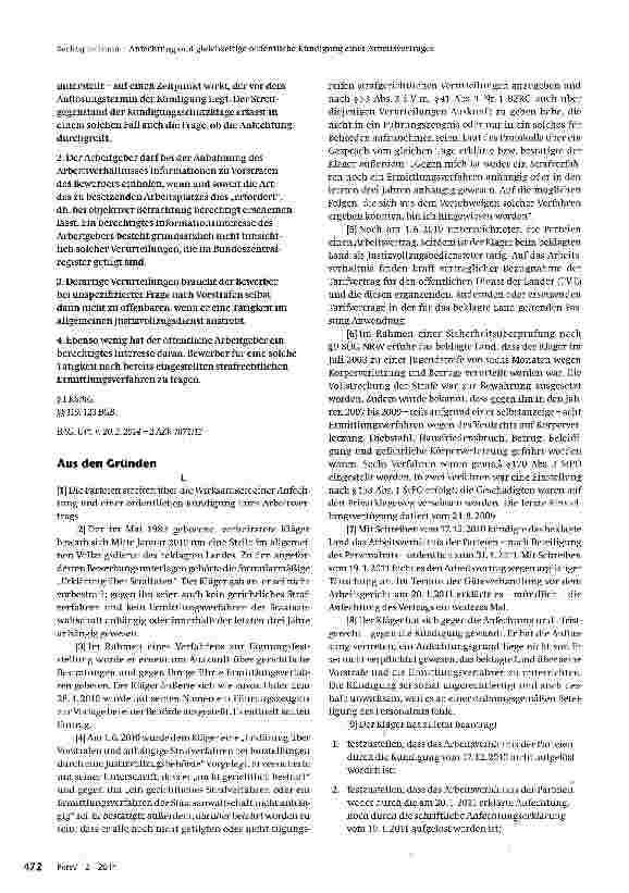 Vorschauseite 2: Anfechtung und gleichzeitige ordentliche Kündigung eines Arbeitsvertrages