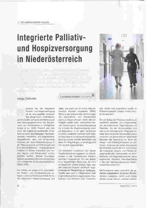 Vorschauseite 1: Integrierte Palliativund Hospizversorgung in Niederösterreich