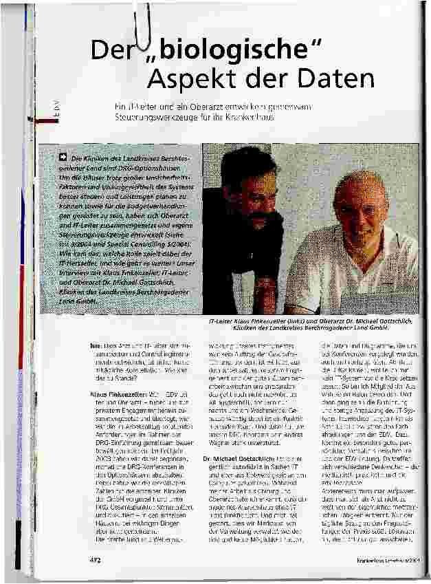Vorschauseite 1: Der biologische Aspekt der DatenEin IT-Leiter und ein Oberarzt entwickeln gemeinsam Steuerungswerkzeuge für ihr Krankenhaus