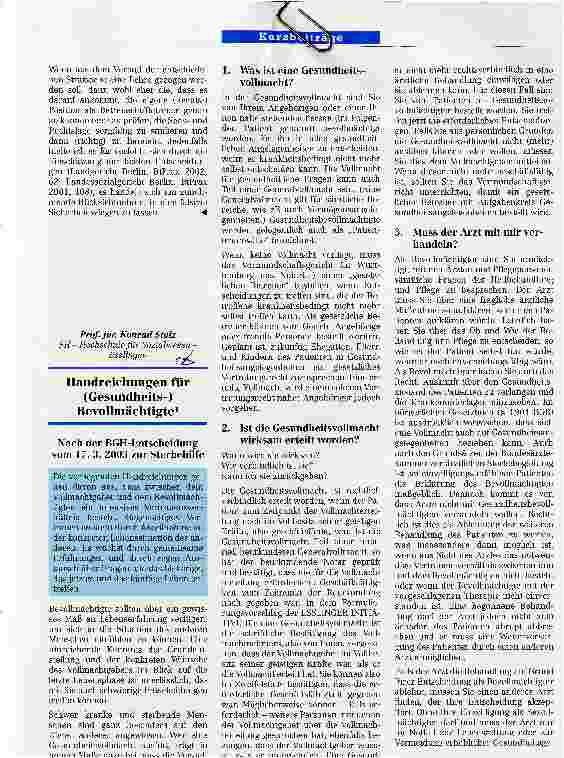 Vorschauseite 1: Handreichungen für (Gesundheits-) Bevollmächtigte