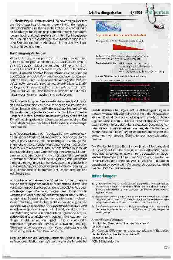 Vorschauseite 5: Neue Arbeitszeitorganisation im Krankenhaus