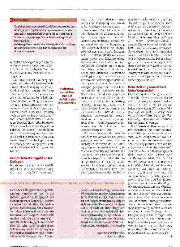Vorschauseite 2: Die Grenzen sind fließendArbeitsrecht: Zum Versicherungsschutz bei Berufskrankheiten