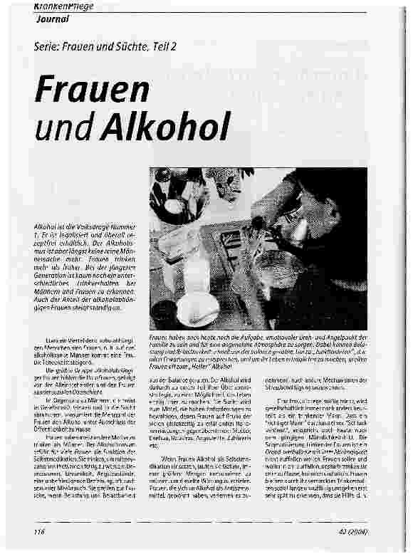 Vorschauseite 1: Frauen und AlkoholSerie: Frauen und Süchte, Teil 2