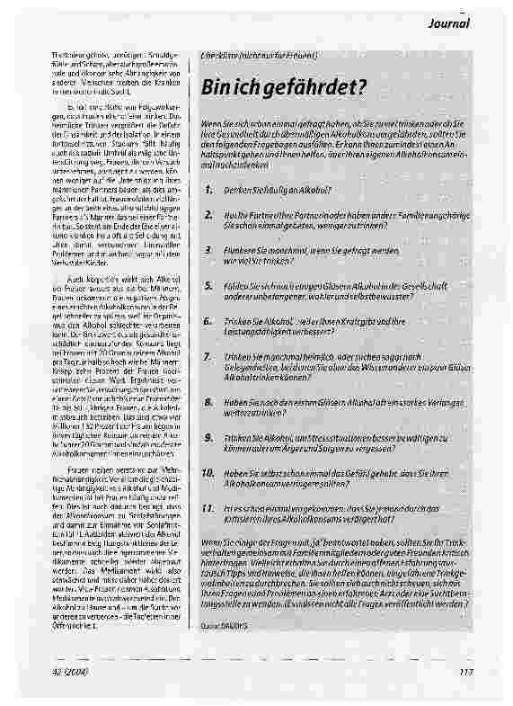 Vorschauseite 2: Frauen und AlkoholSerie: Frauen und Süchte, Teil 2