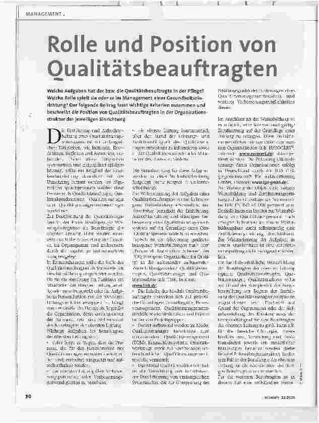 Vorschauseite 1: Rolle und Position von Oualitätsbeauftragten