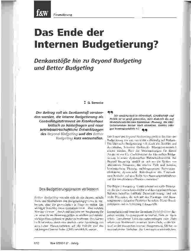 Vorschauseite 1: Das Ende der Internen Budgetierung?