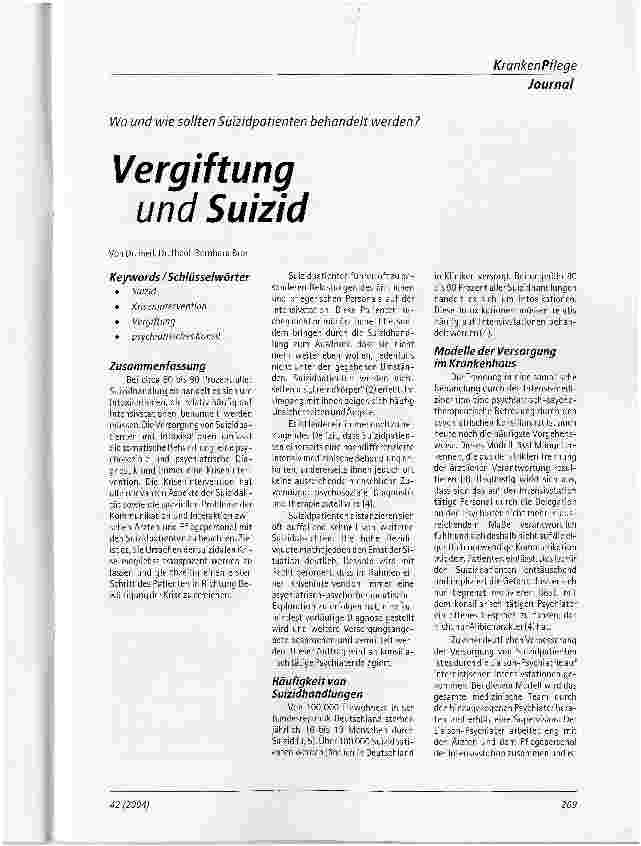Vorschauseite 1: Wo und wie sollten Suizidpatienten behandelt werden?Vergiftung und Suizid