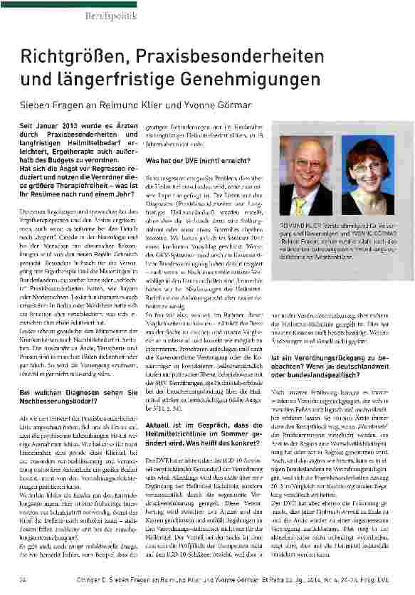 Vorschauseite 1: Richtgrößen, Praxisbesonderheiten und längerfristige Genehmigungen