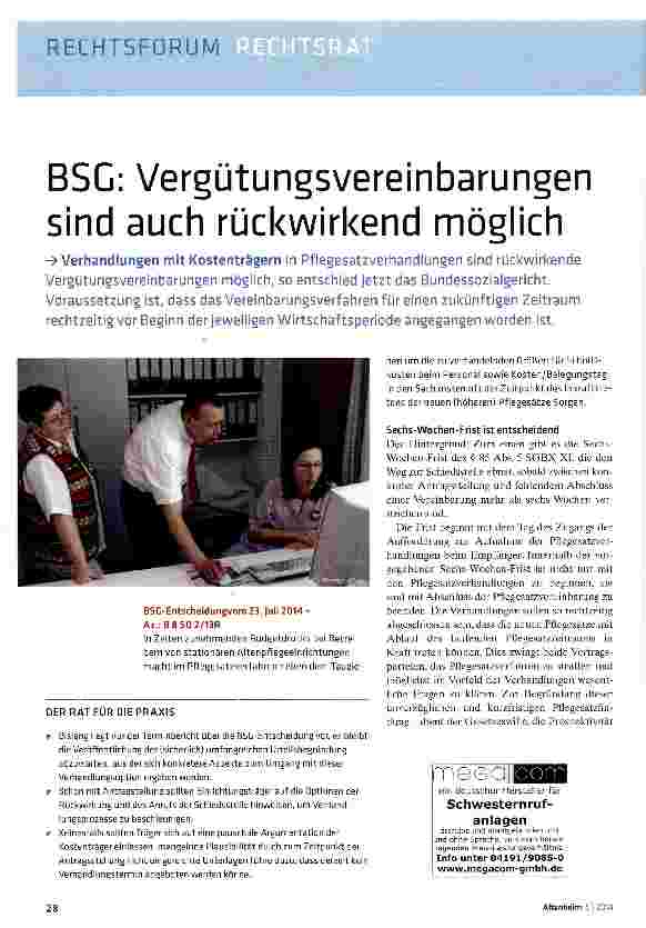Vorschauseite 1: BSC: Vergütungsvereinbarungen sind auch rückwirkend möglich