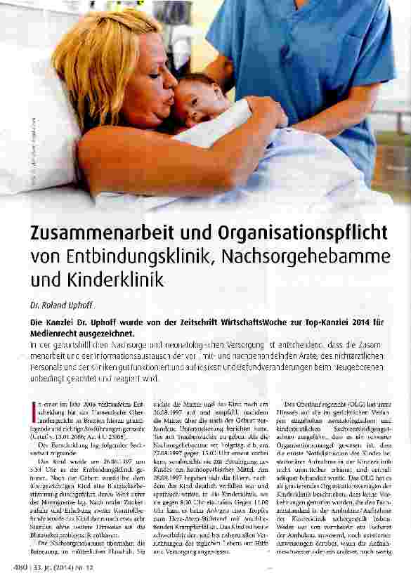 Vorschauseite 1: Zusammenarbeit und Organisationspflicht von Entbindungsklinik, Nachsorgehebamme und Kinderklinik