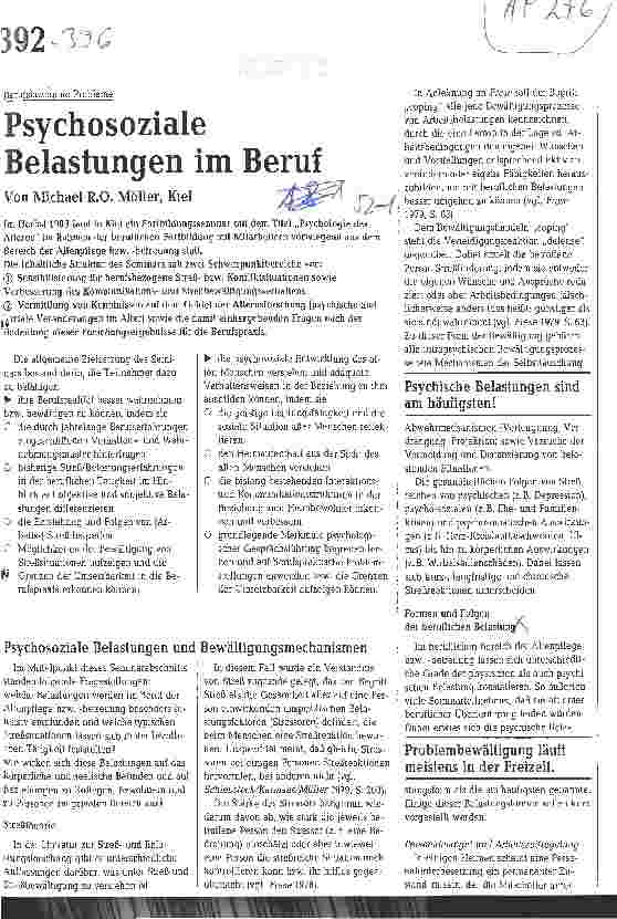 Vorschauseite 1: Berufsbezogene Probleme: Psychosoziale Belastungen im Beruf