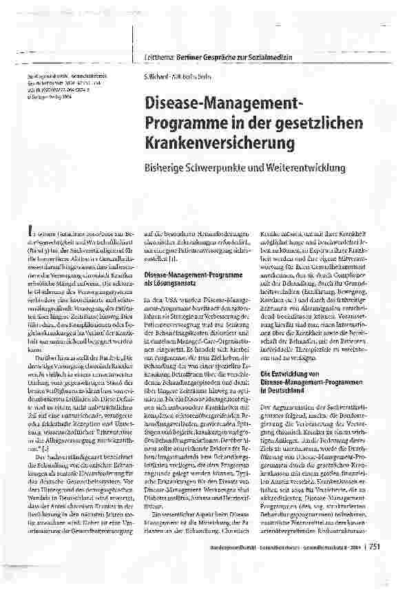 Vorschauseite 1: Disease-Management-Programme in der gesetzlichen KrankenversicherungBisherige Schwerpunkte und Weiterentwicklung