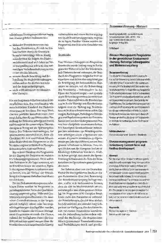 Vorschauseite 3: Disease-Management-Programme in der gesetzlichen KrankenversicherungBisherige Schwerpunkte und Weiterentwicklung