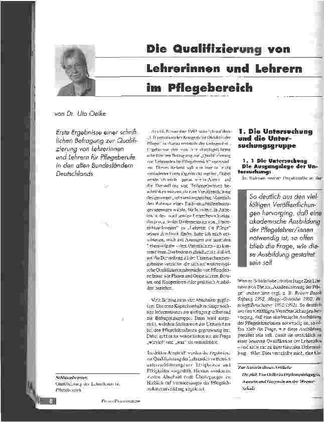 Vorschauseite 1: Die Qualifizierung von Lehrerinnen und Lehrern im Pflegebereich