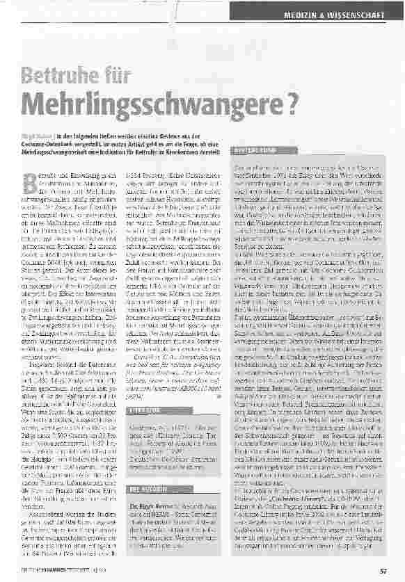 Vorschauseite 1: Bettruhe für Mehrlingsschwangere ?