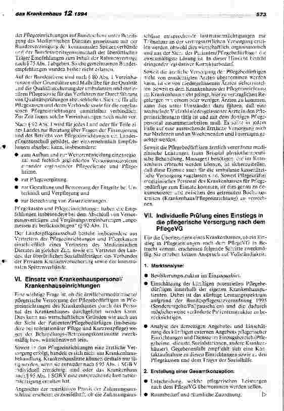 Vorschauseite 6: Erste Hinweise derDKG zur Umsetzung des Pflege-Versicherungsgesetzes im Krankenhausbereich