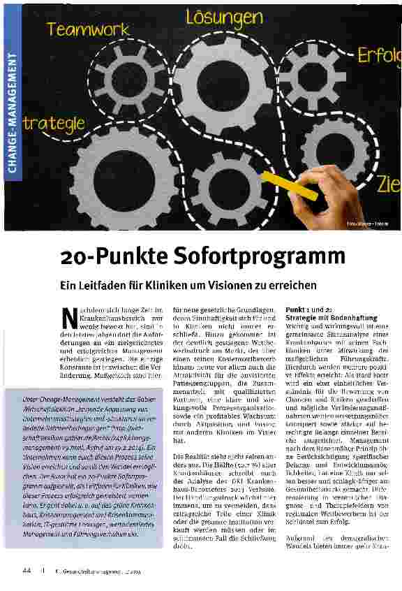 Vorschauseite 1: 20-Punkte SofortprogrammEin Leitfaden für Kliniken um Visionen zu erreichen