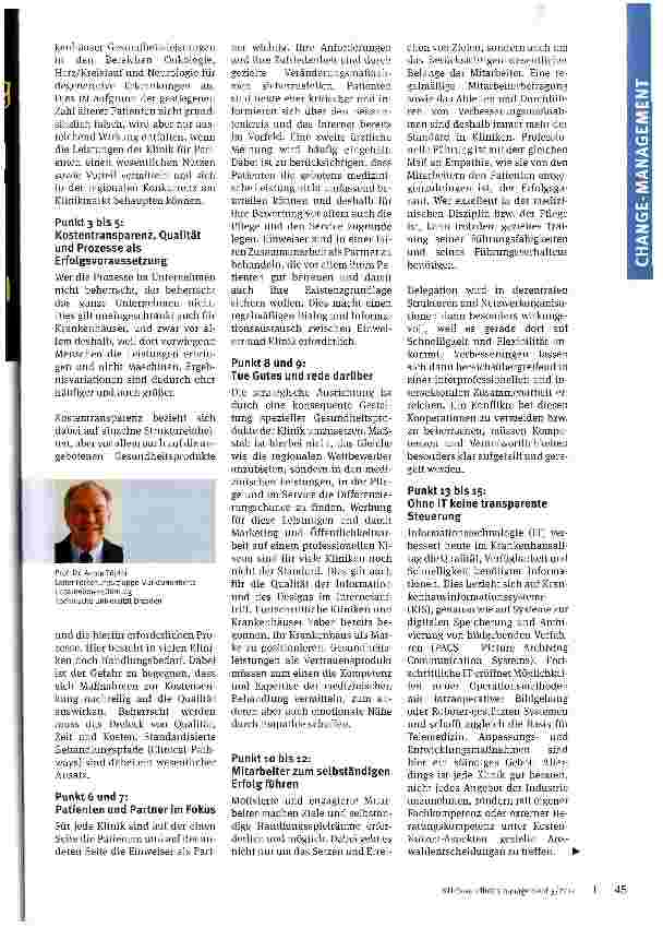 Vorschauseite 2: 20-Punkte SofortprogrammEin Leitfaden für Kliniken um Visionen zu erreichen