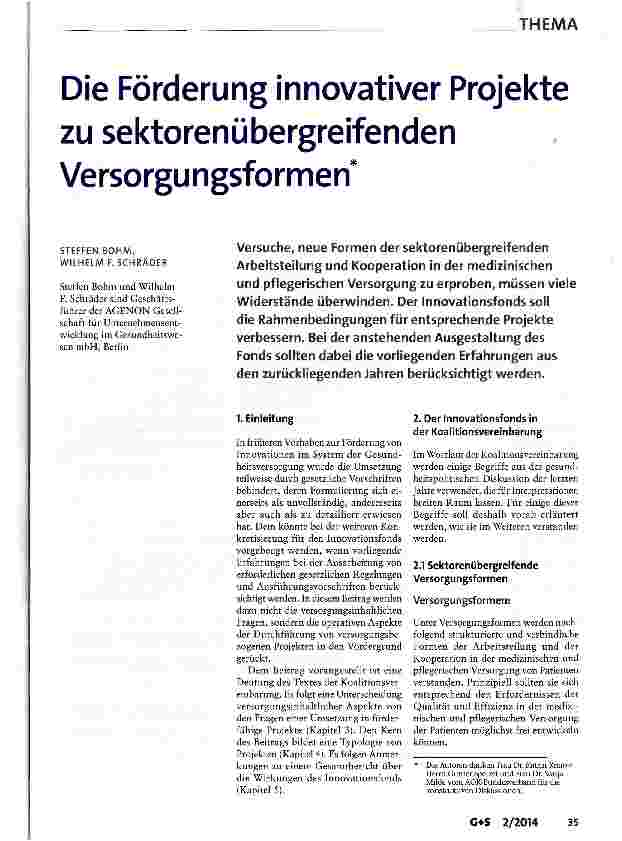 Vorschauseite 1: Die Förderung innovativer Projekte zu sektorenübergreifenden Versorgungsformen