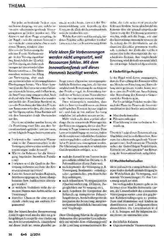 Vorschauseite 4: Die Förderung innovativer Projekte zu sektorenübergreifenden Versorgungsformen