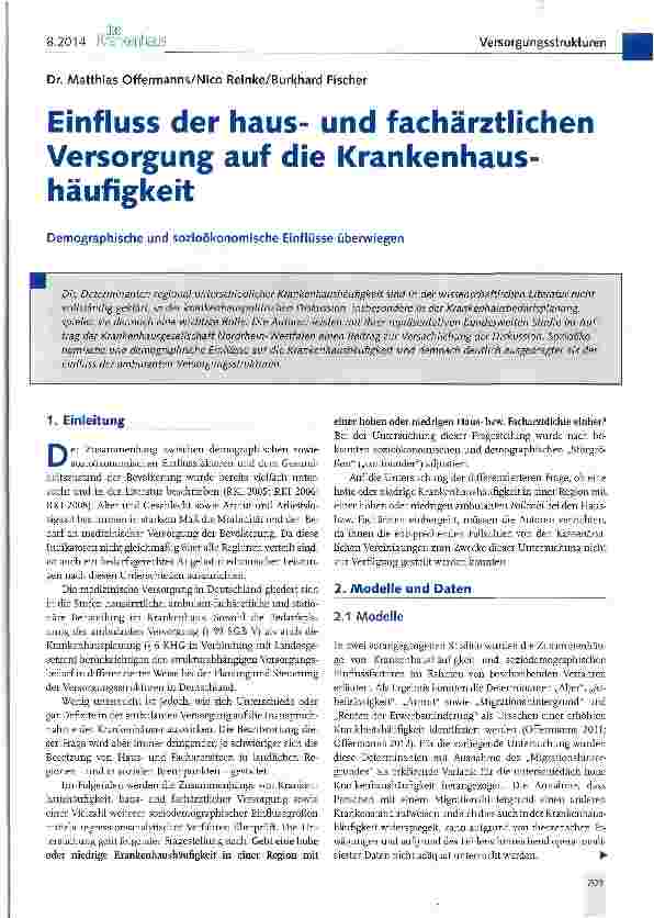 Vorschauseite 1: Einfluss der hausund fachärztlichen Versorgung auf die Krankenhaushäufigkeit