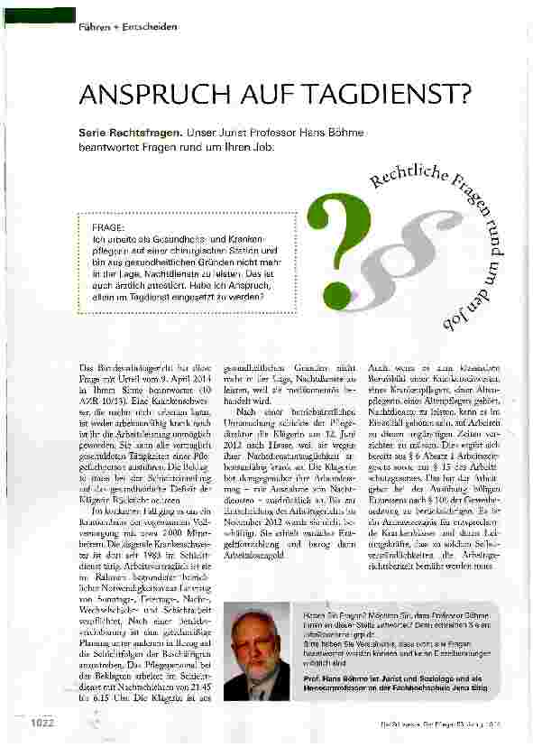 Vorschauseite 1: ANSPRUCH AUF TAGDIENST?