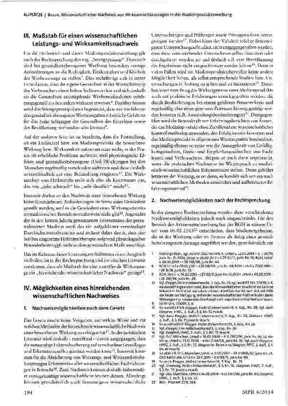 Vorschauseite 2: Wissenschaftlicher Nachweis von Wirksamkeitsaussagen in der Medizinproduktewerbung - Anforderungen der Rechtsprechung