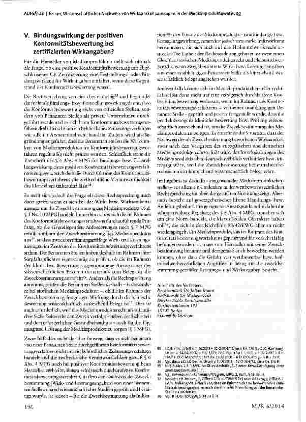Vorschauseite 4: Wissenschaftlicher Nachweis von Wirksamkeitsaussagen in der Medizinproduktewerbung - Anforderungen der Rechtsprechung