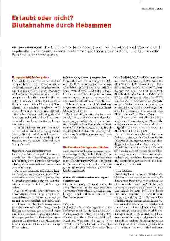 Vorschauseite 1: Erlaubt oder nicht? Blutabnahme durch Hebammen