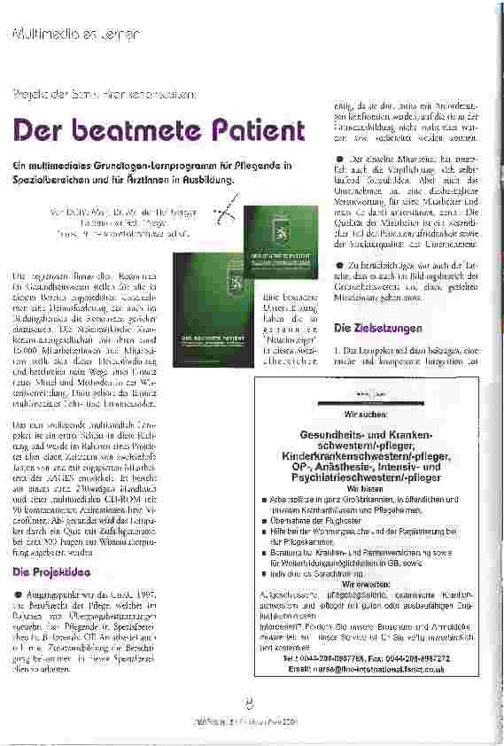 Vorschauseite 1: Der beatmete PatientEin multimediales Grundlagen-Lernprogramm Für PfIegende in Spezialbereichen und für Ärztinnen in Ausbildung.