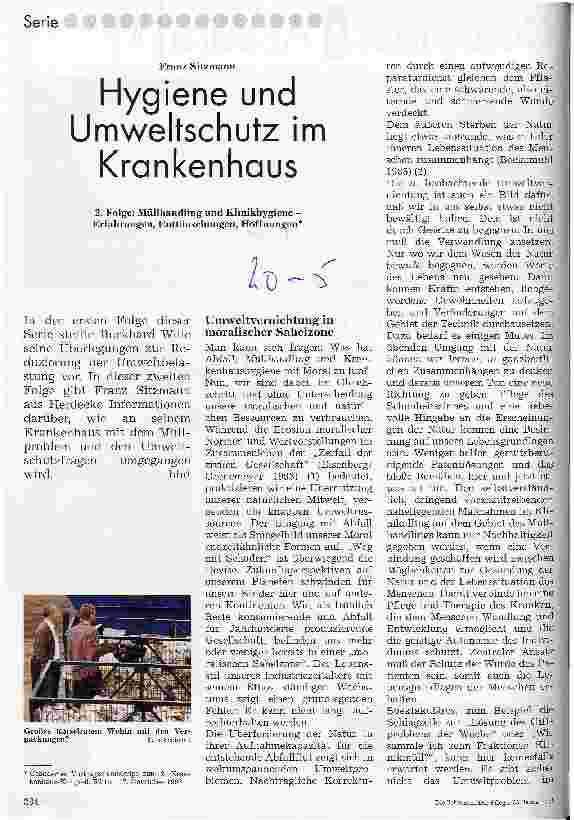 Vorschauseite 1: Hygiene und Umweltschutz im Krankenhaus 2. Folge: Müllhandling und Klinikhygiene - Erfahrungen, Enttäuschungen, Hoffnungen
